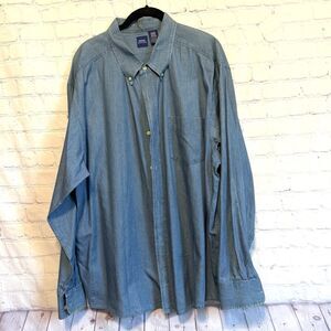 Vintage Basic Editions Chambray Button Front Up Shirt Long Sleeve Mens Size XL